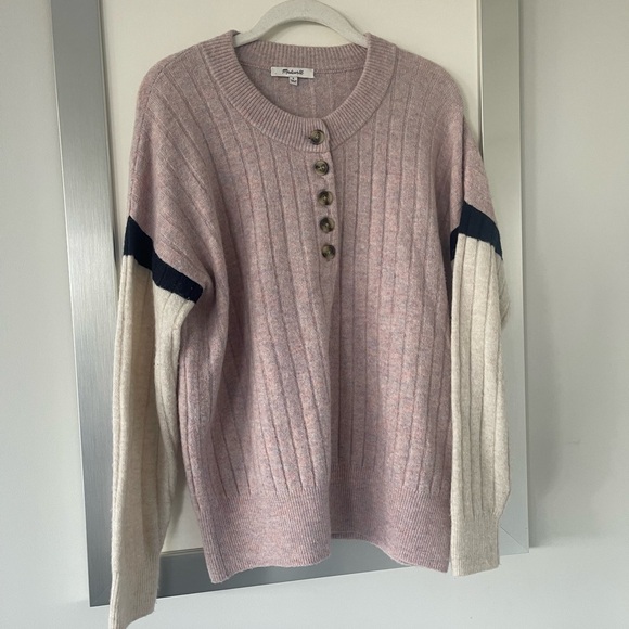 Madewell Striped Bowden Henley Sweater in Coziest Yarn 💗 size small - Picture 2 of 11